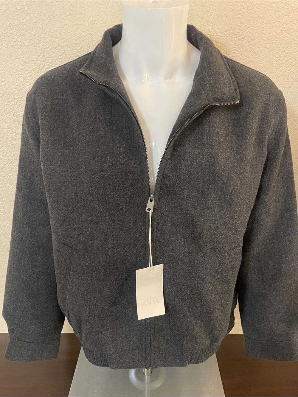 Zara Men's Dark Charcoal Zip Bomber Jacket